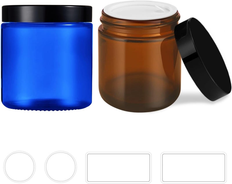 Tecohouse Small Glass Containers with Lids, 4 oz Glass Jars with Black Lids & Inner Liners,Blue and Amber Mini Travel Toiletries Container for Slime, Makeup, Cream, Lotion, Cosmetic - 2 Pack - Image 1